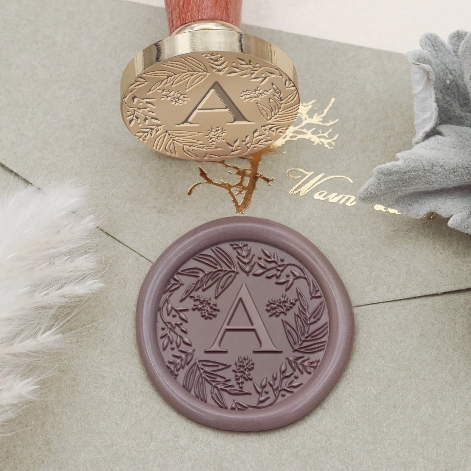 Custom Botanical Border Single Initial Wax Seal Stamp - Style 18 2