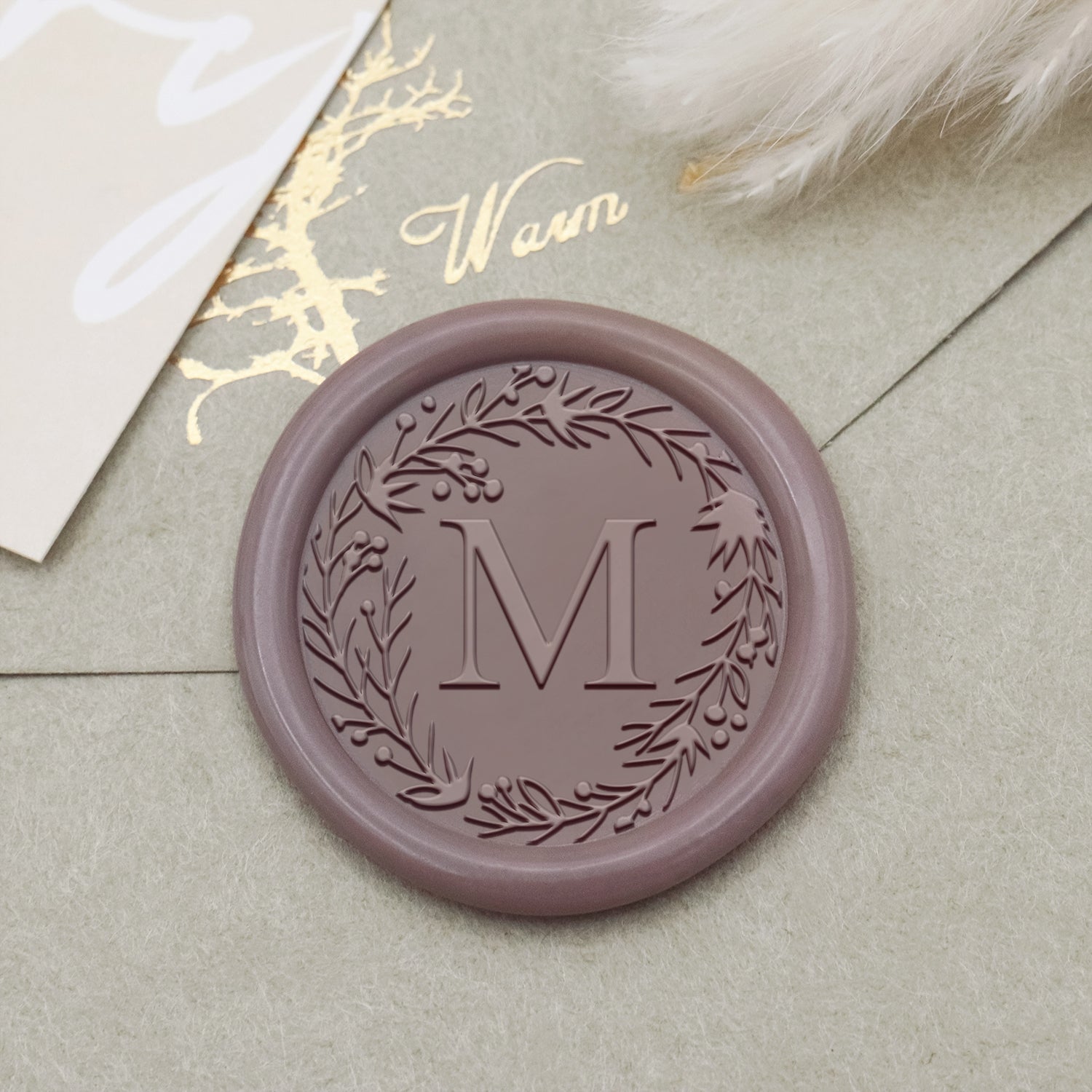 Custom Botanical Border Single Initial Wax Seal Stamp - Style 22 1