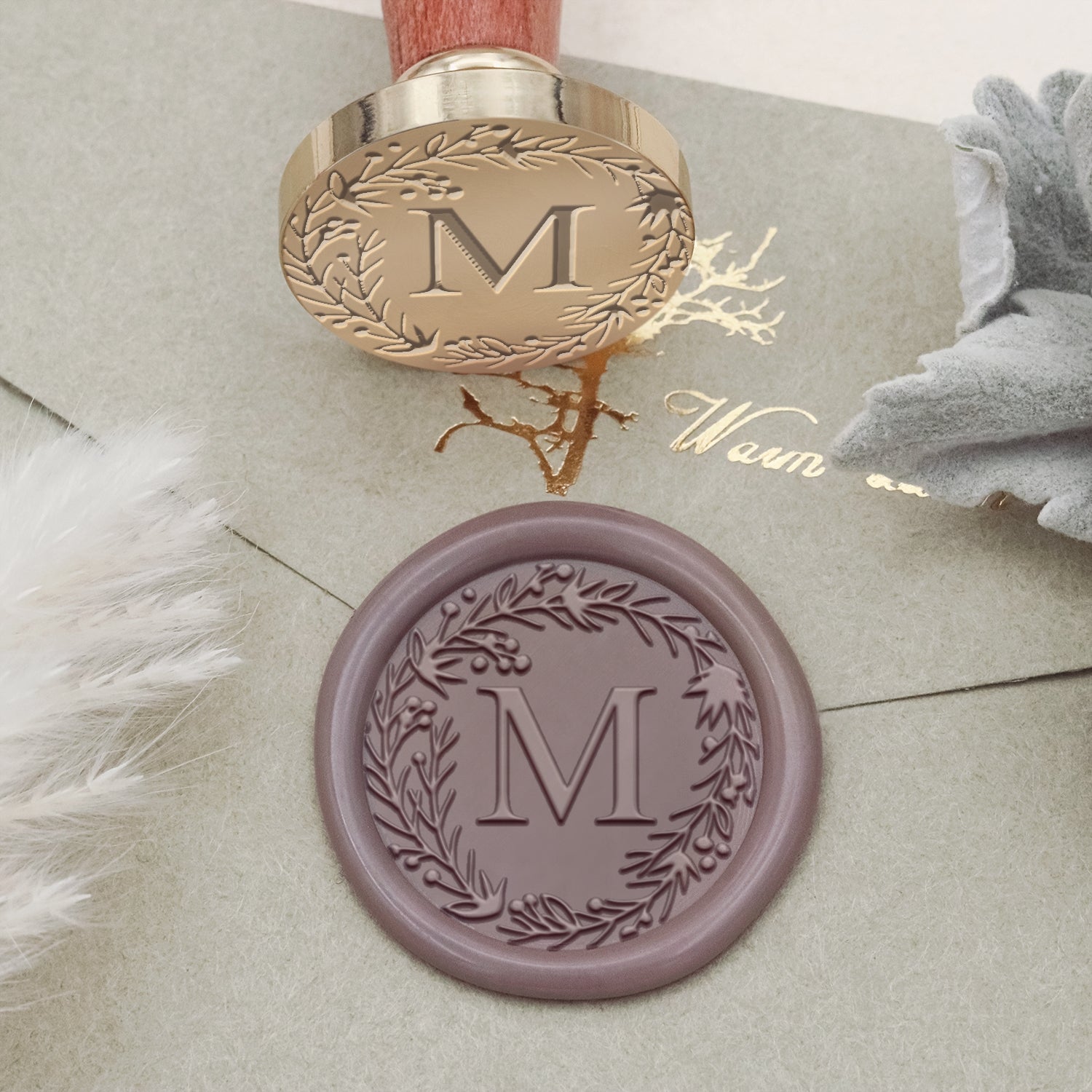 Custom Botanical Border Single Initial Wax Seal Stamp - Style 22 2