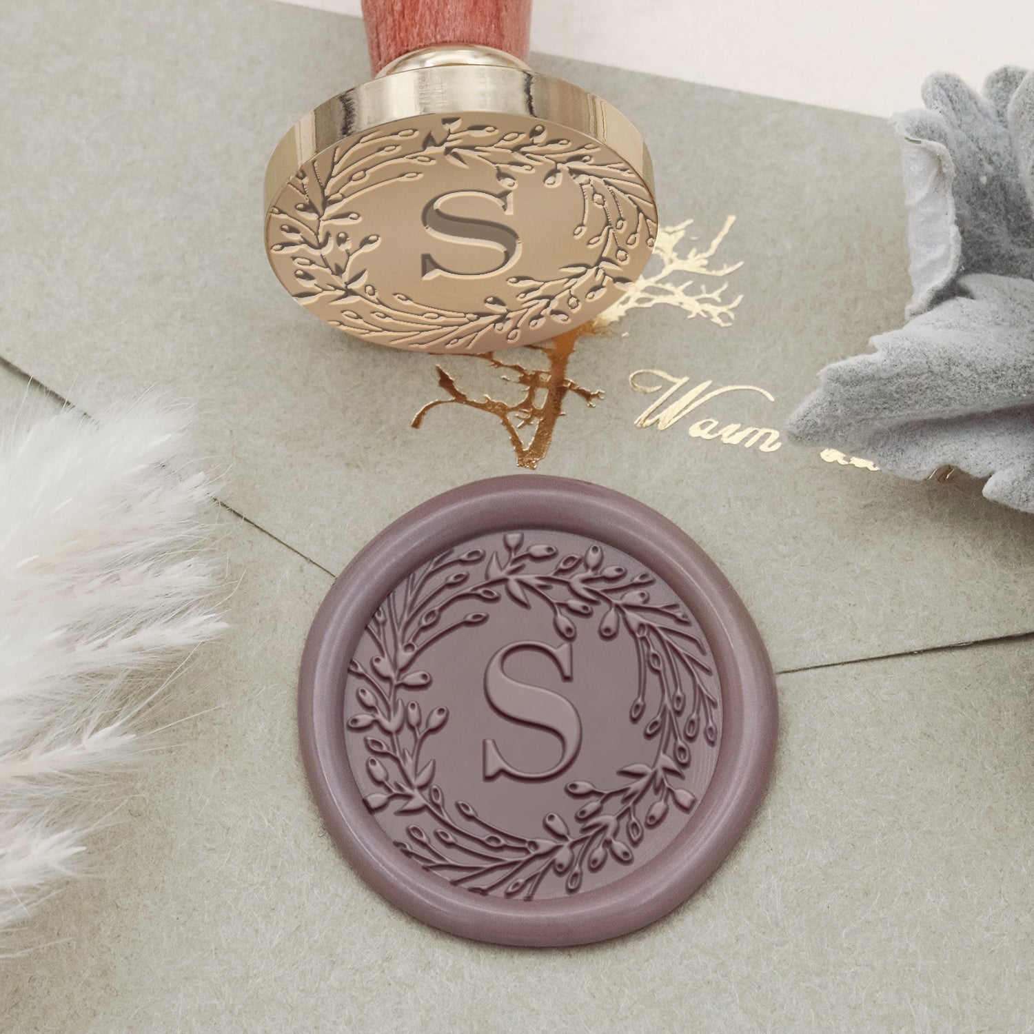 Custom Botanical Border Single Initial Wax Seal Stamp - Style 23 2