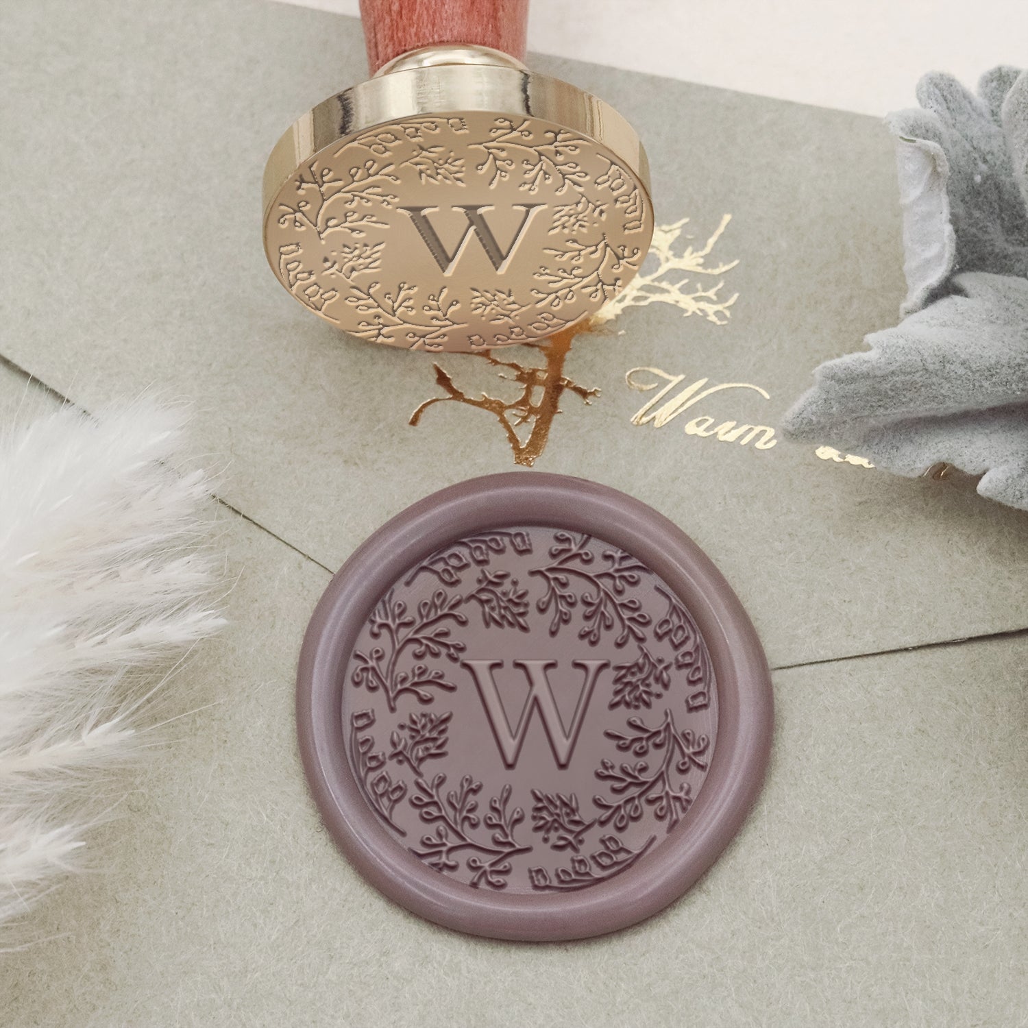 Leafy Vine Monogram Wax Seal Stamps | Botanical Nature Personalized