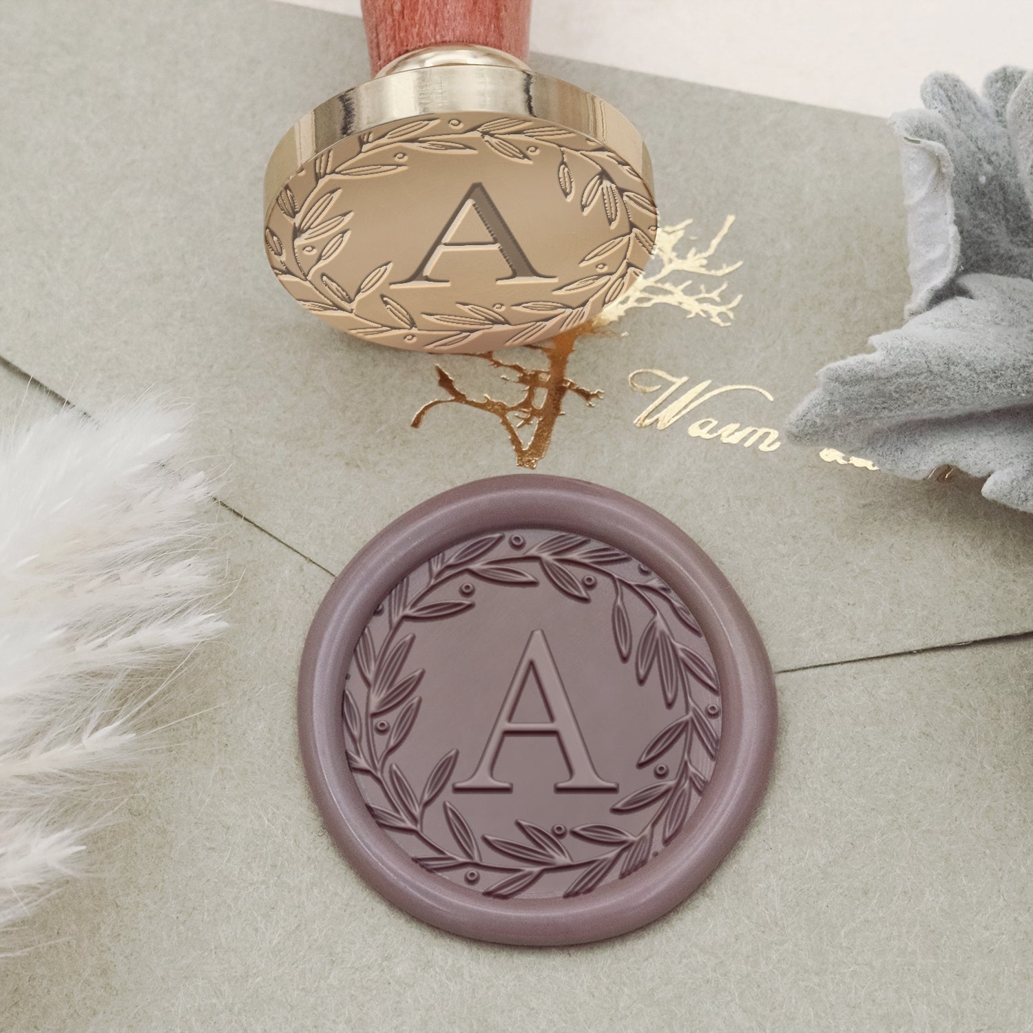 Custom Botanical Border Single Initial Wax Seal Stamp - Style 4 2