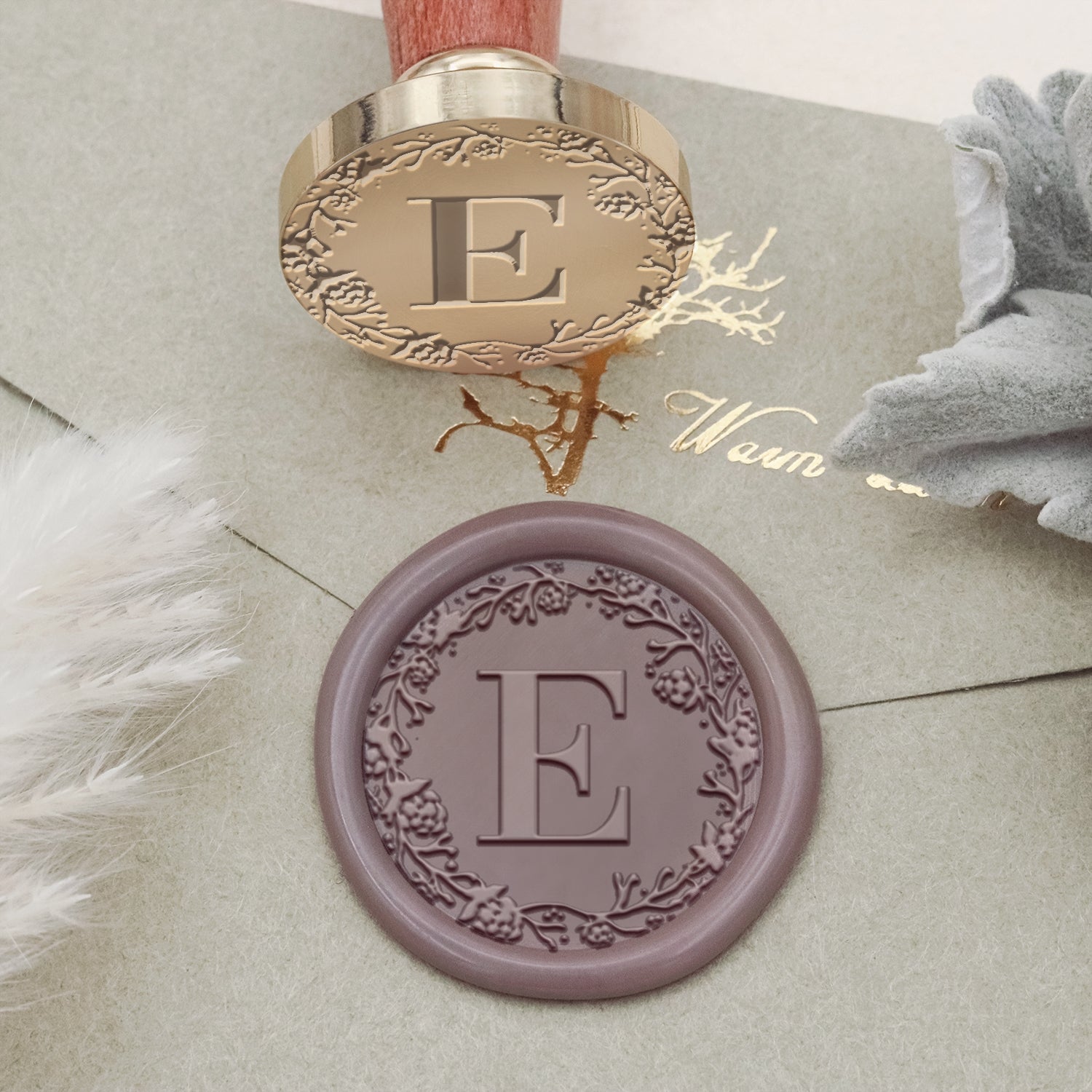 Custom Botanical Border Single Initial Wax Seal Stamp - Style 6 2