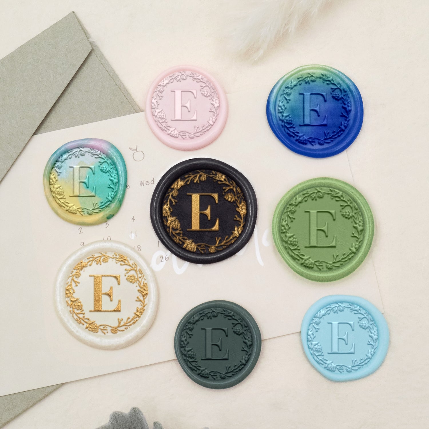 Custom Botanical Border Single Initial Wax Seal Stamp - Style 6 3
