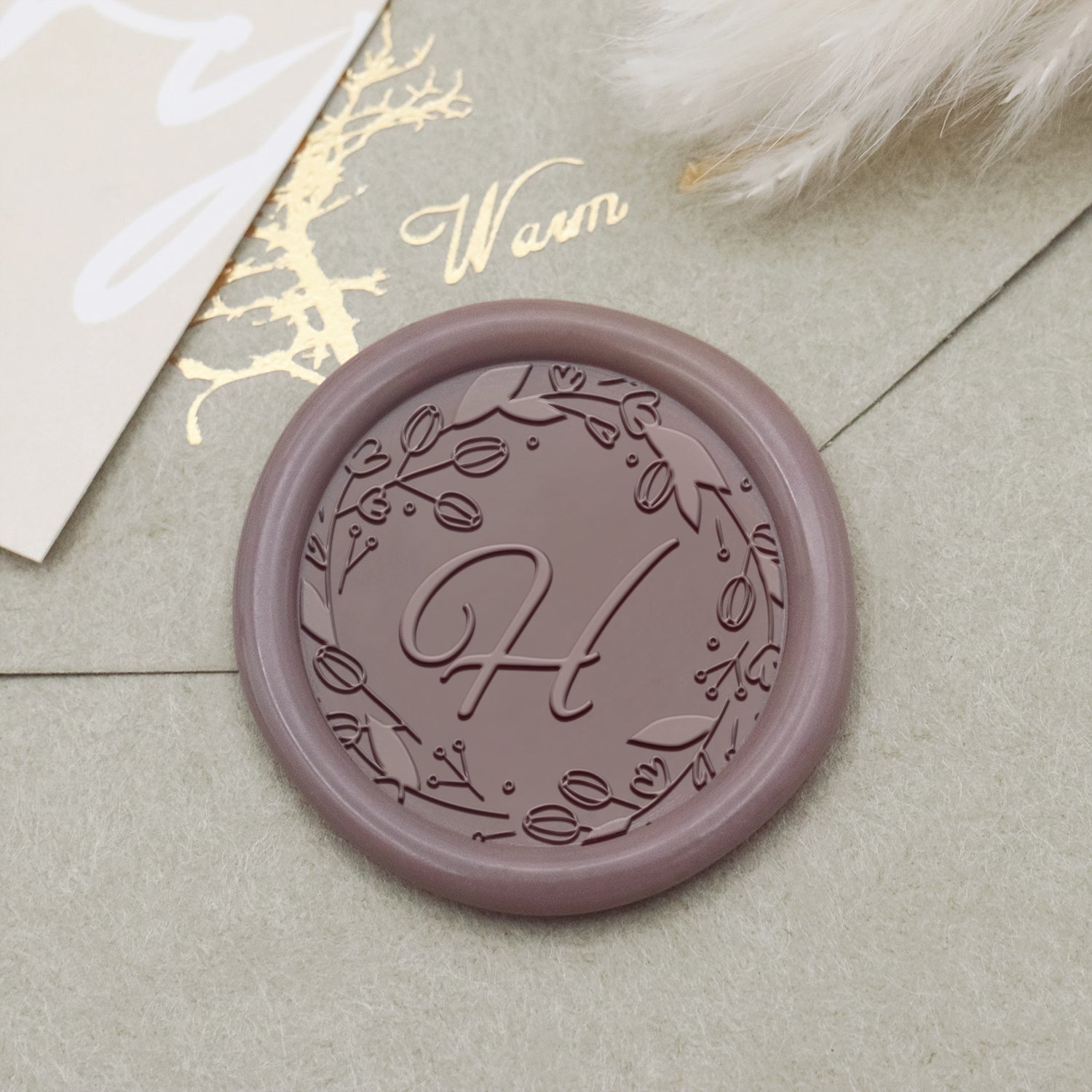 Custom Botanical Border Single Initial Wax Seal Stamp - Style 8 1