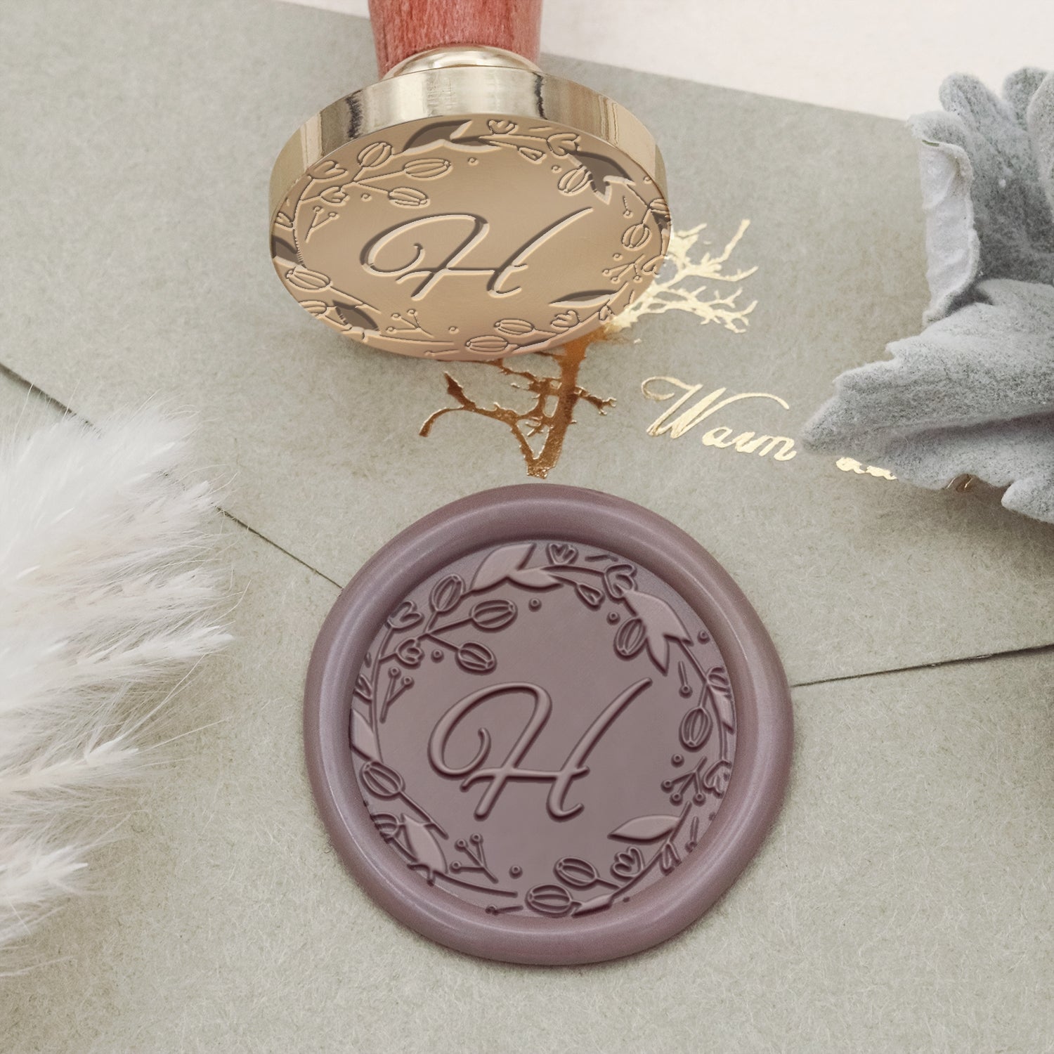 Custom Botanical Border Single Initial Wax Seal Stamp - Style 8 2