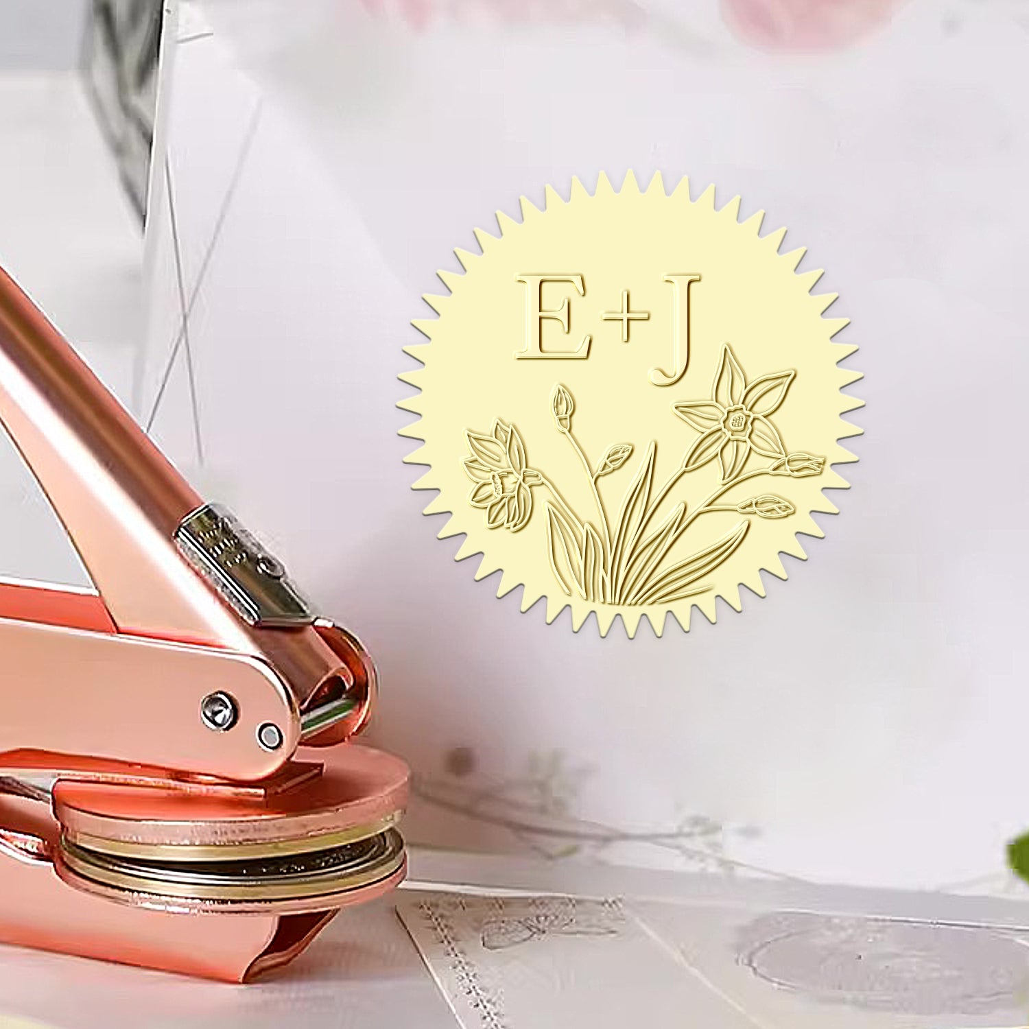 Custom Botanical Initials Wedding Monogram Embosser - Style 20 Custom Botanical Initials Wedding Monogram Embosser - Style 201201