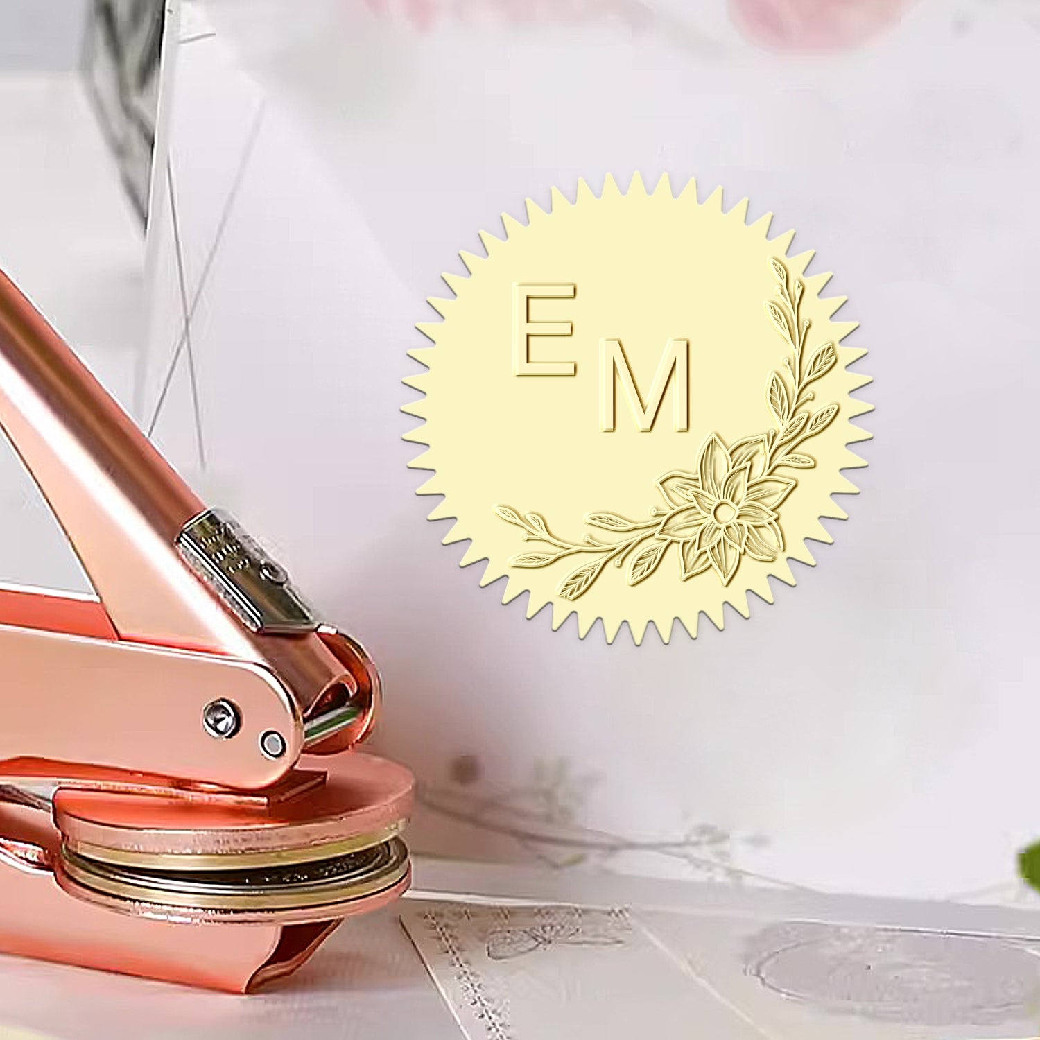 Custom Botanical Initials Wedding Monogram Embosser - Style 4 Custom Botanical Initials Wedding Monogram Embosser - Style 414 21