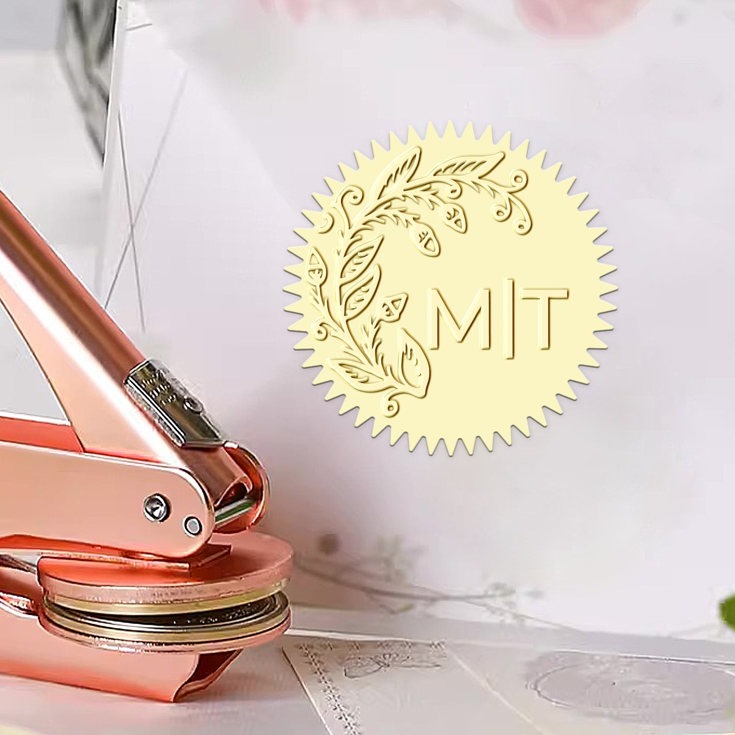 Custom Botanical Initials Wedding Monogram Embosser - Style 7 Custom Botanical Initials Wedding Monogram Embosser - Style 717 21