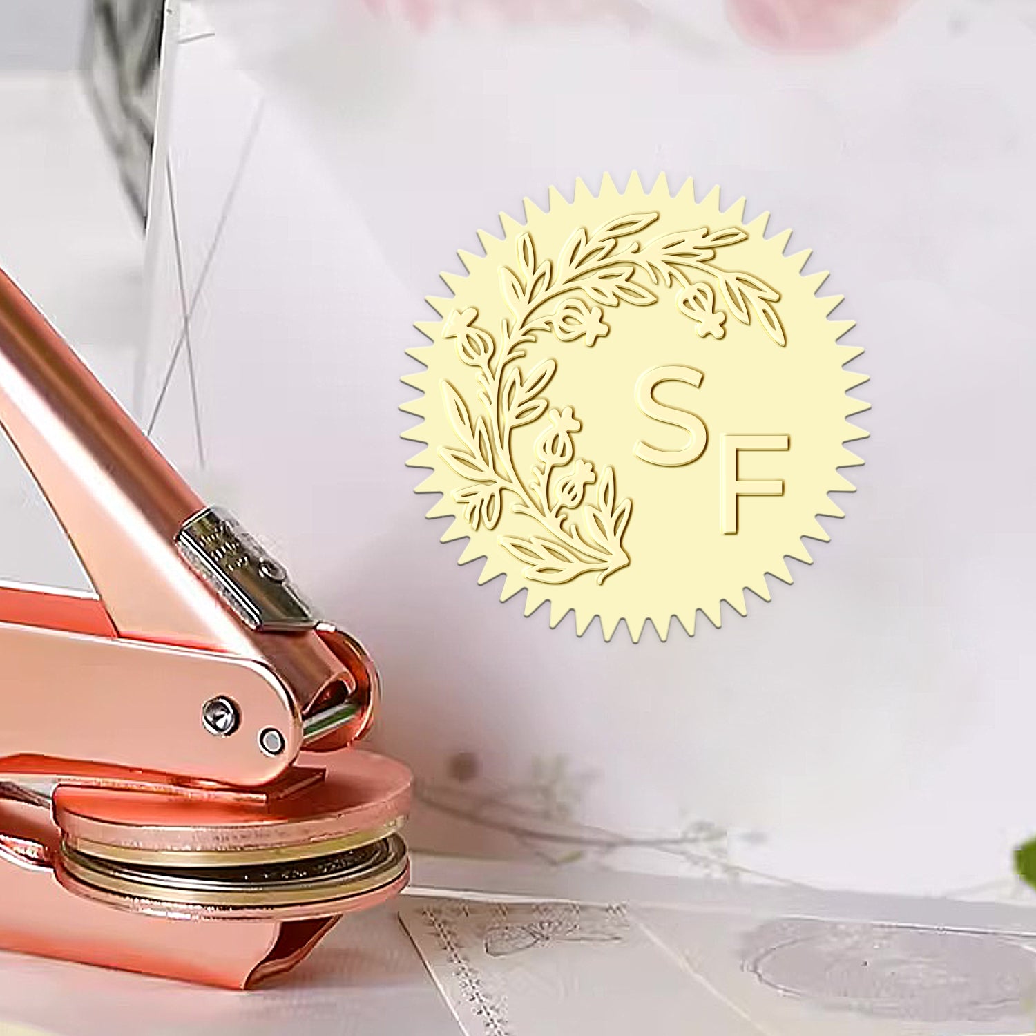 Custom Botanical Initials Wedding Monogram Embosser - Style 9 Custom Botanical Initials Wedding Monogram Embosser - Style 919 21