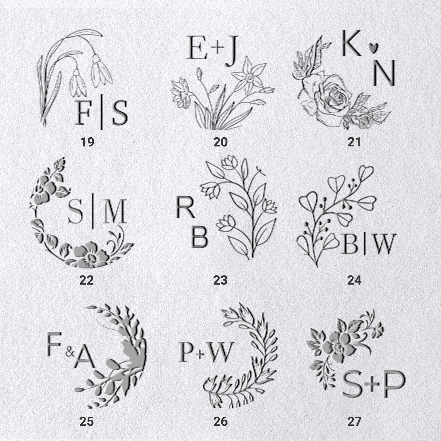 Custom Botanical Initials Wedding Monogram Embosser (27 Designs) Custom Botanical Initials Wedding Monogram Embosser (27 Designs)3