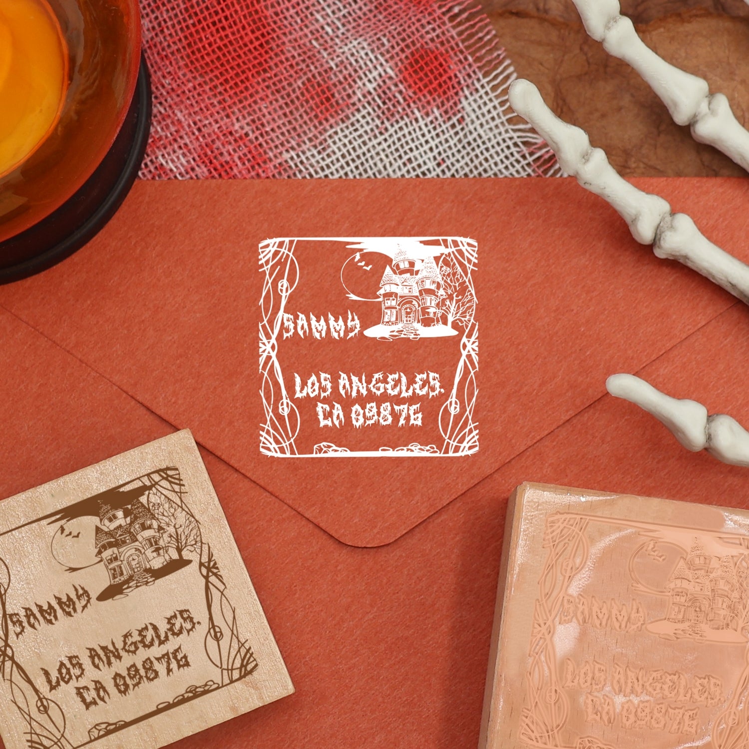 Custom Castle Halloween Address Rubber Stamp1