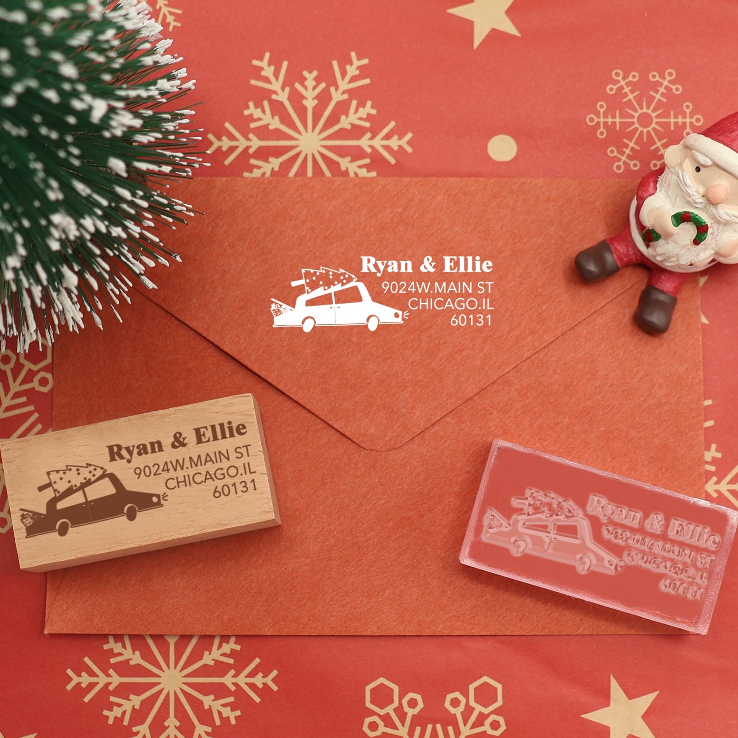 Custom Christmas Car Address Rubber Stamp