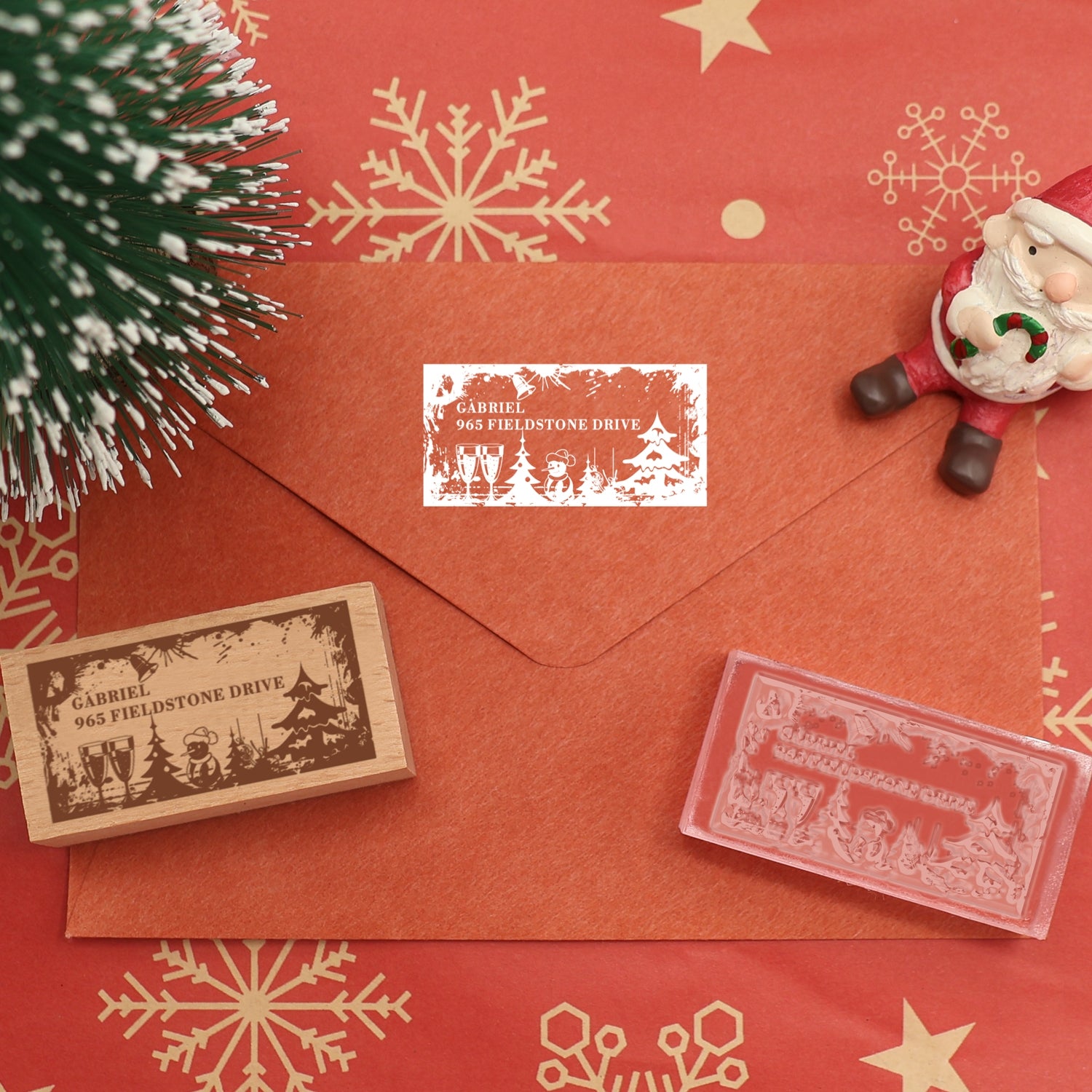 Custom Christmas Cocktail Party Border Rectangle Rubber Stamp