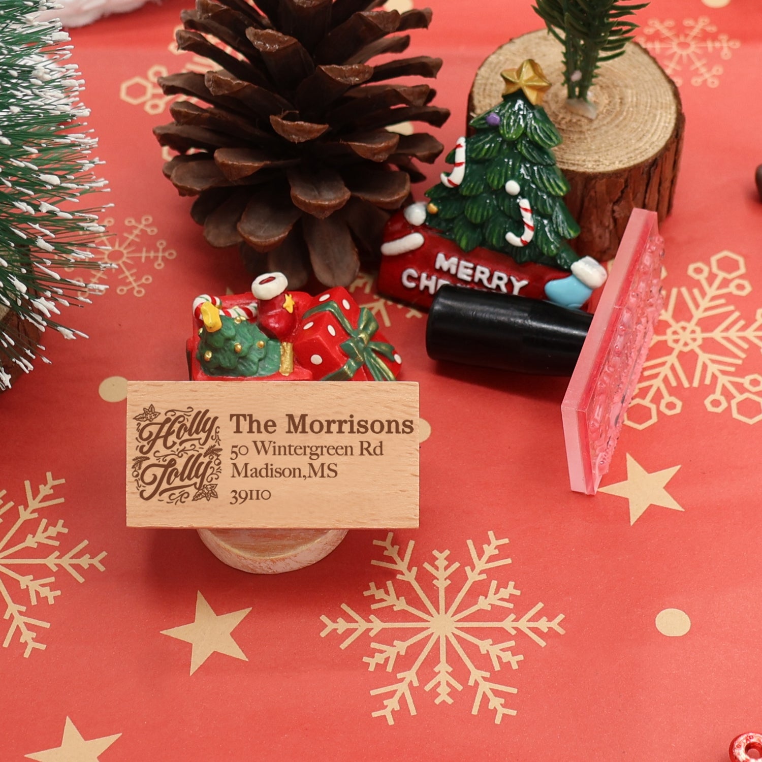 Custom Christmas Holly Jolly Address Rubber Stamp1