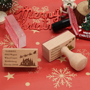 Custom Christmas House Awaiting Gifts Rectangle Address Rubber Stamp3