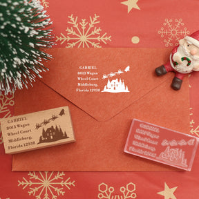 Custom Christmas House Awaiting Gifts Rectangle Address Rubber Stamp