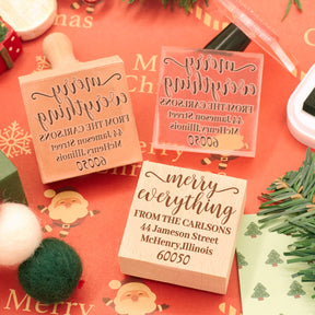 Custom Christmas Marry Everything Square Address Rubber Stamp1