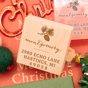 Custom Christmas Pinecone Square Address Rubber Stamp3