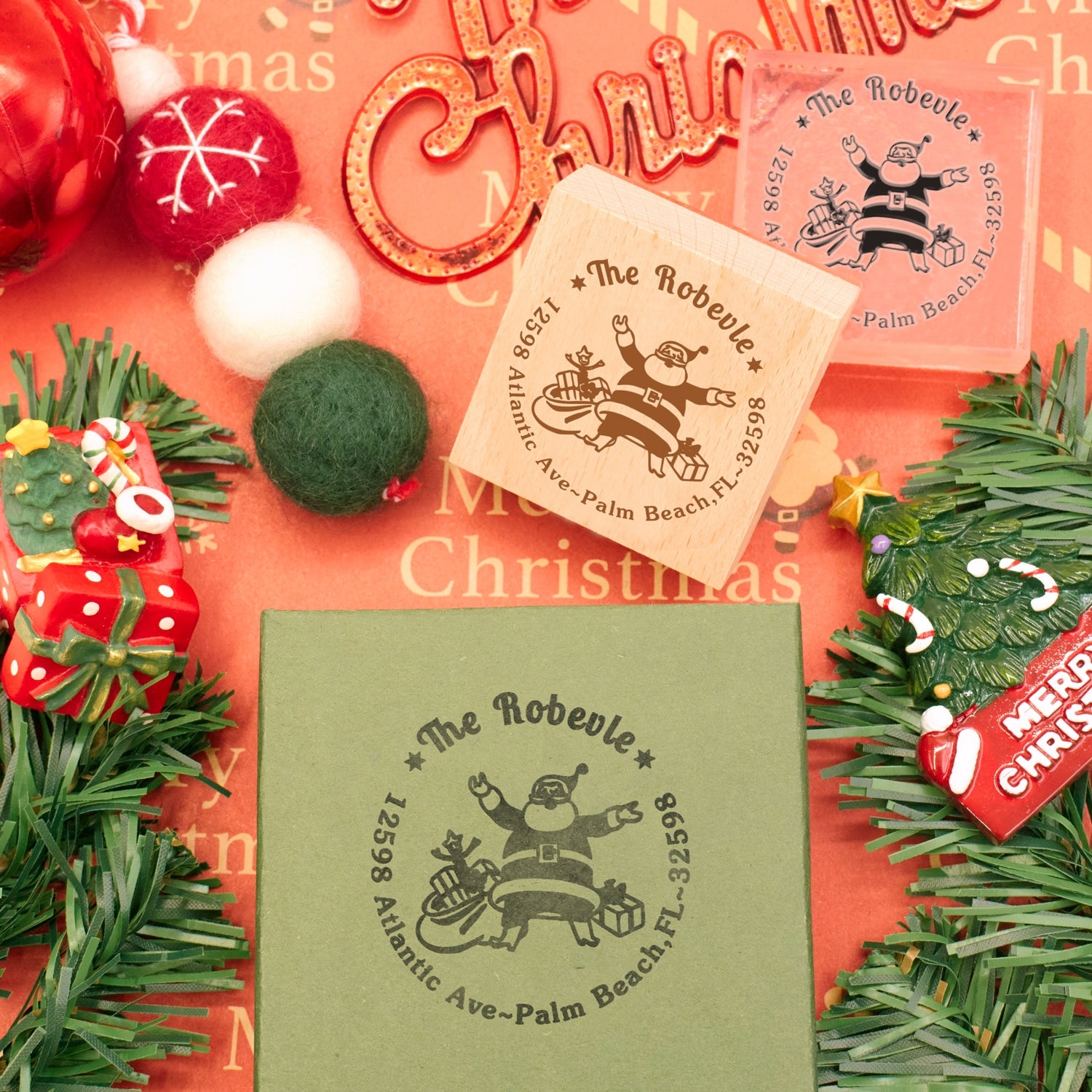 Custom Christmas Santa Claus Address Rubber Stamp2