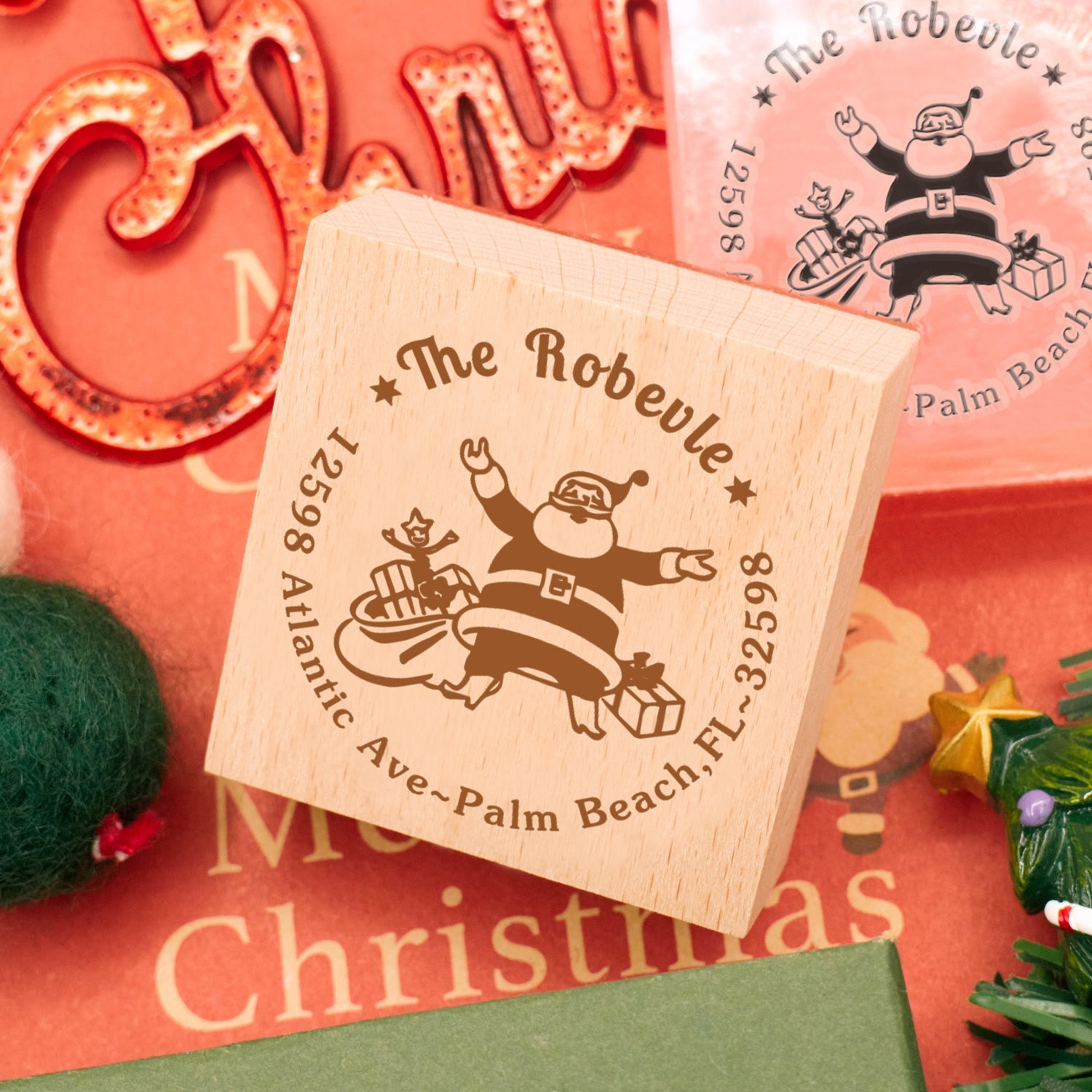 Custom Christmas Santa Claus Address Rubber Stamp3