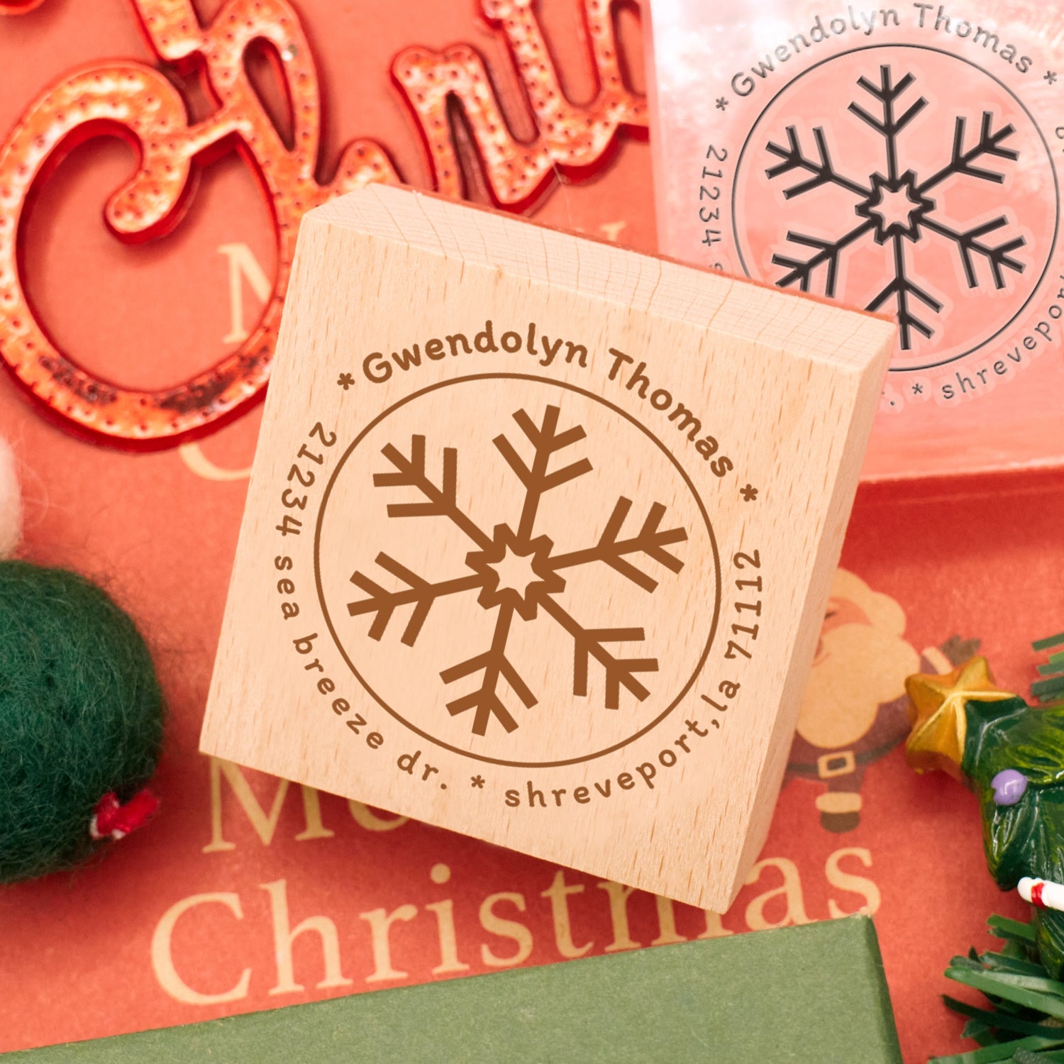 Custom Christmas Snowflake Address Rubber Stamp3