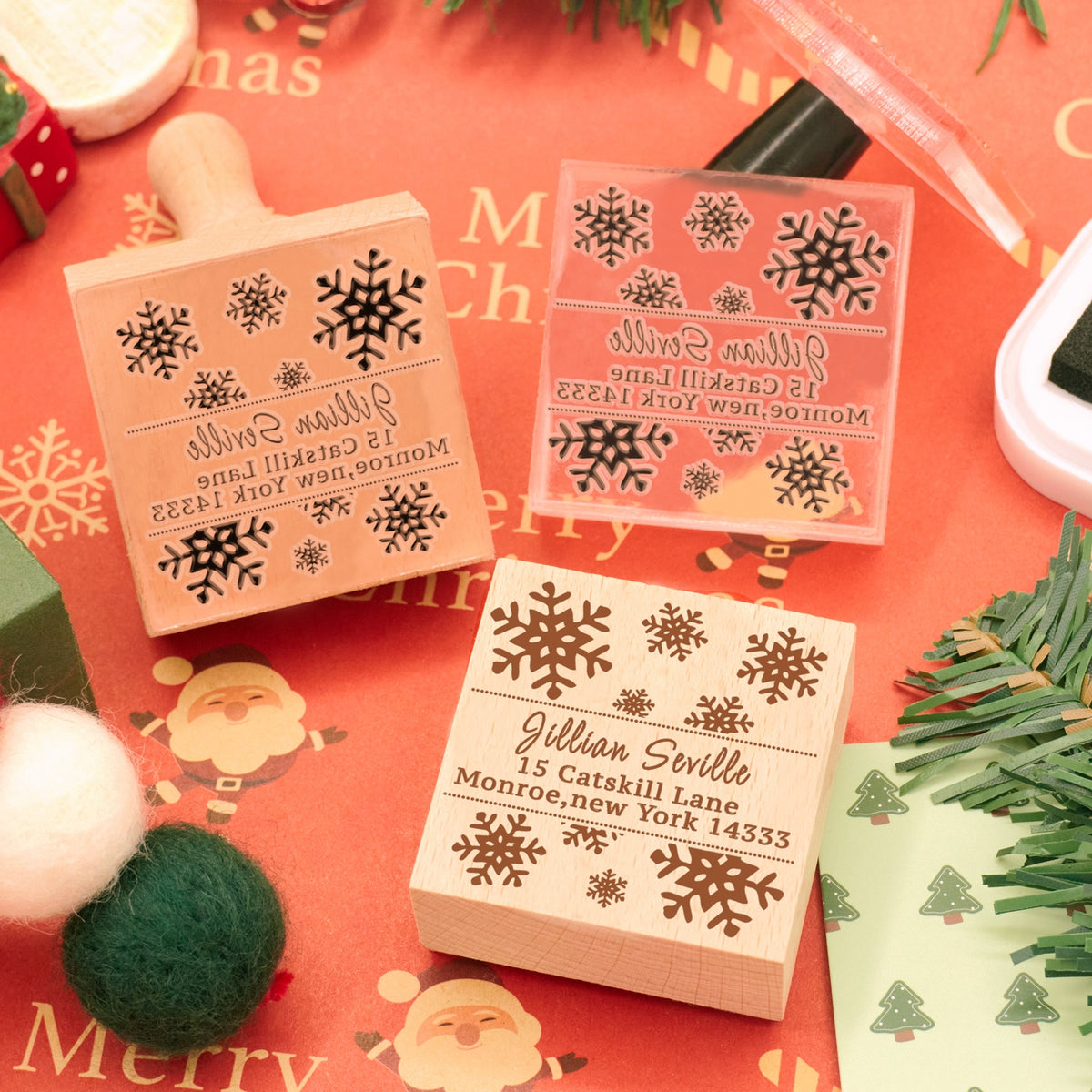 Custom Christmas Snowflake Square Address Rubber Stamp2