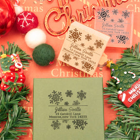 Custom Christmas Snowflake Square Address Rubber Stamp3