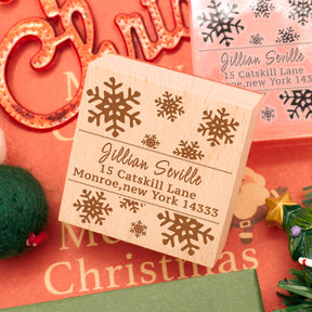 Custom Christmas Snowflake Square Address Rubber Stamp4