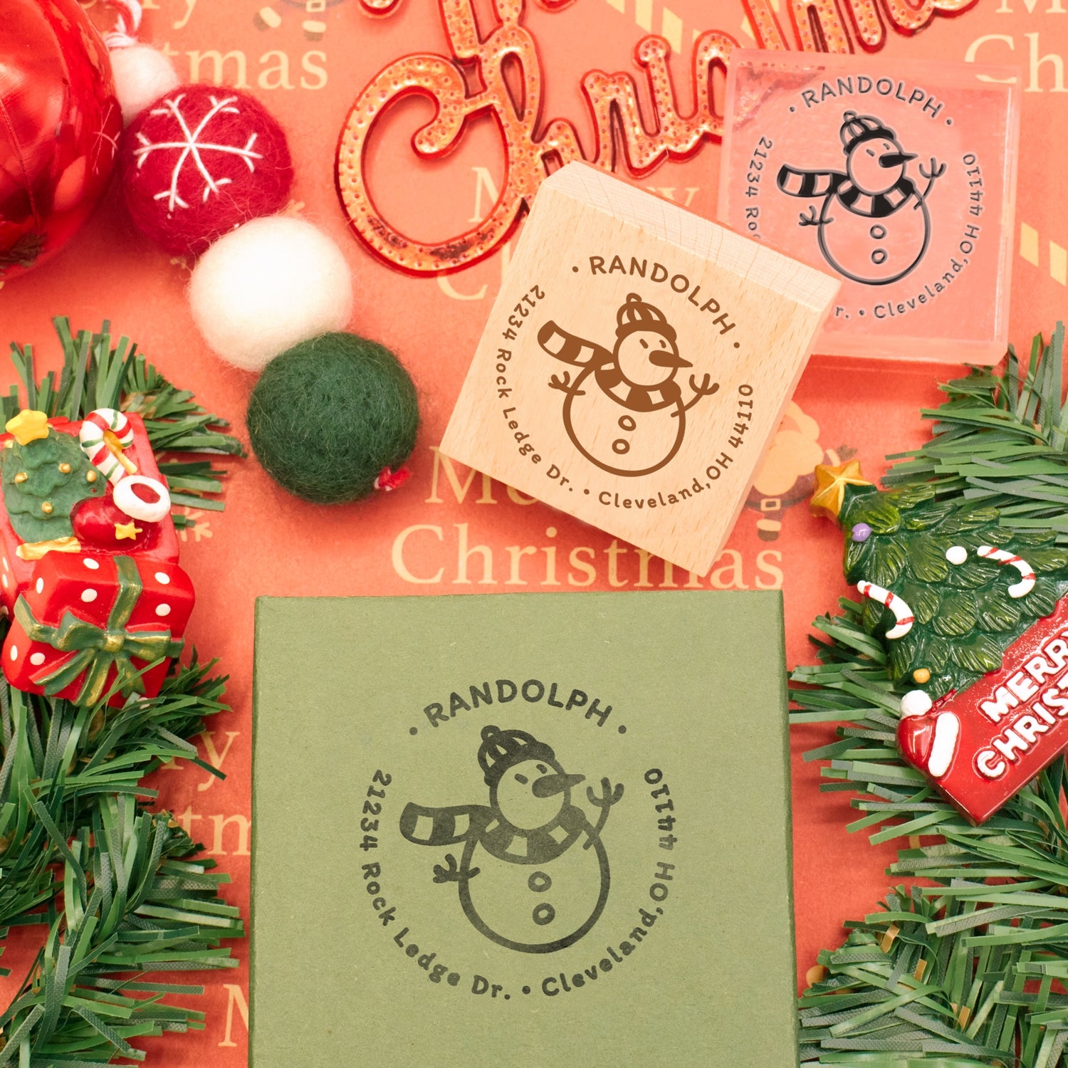 Custom Christmas Snowman Address Rubber Stamp2