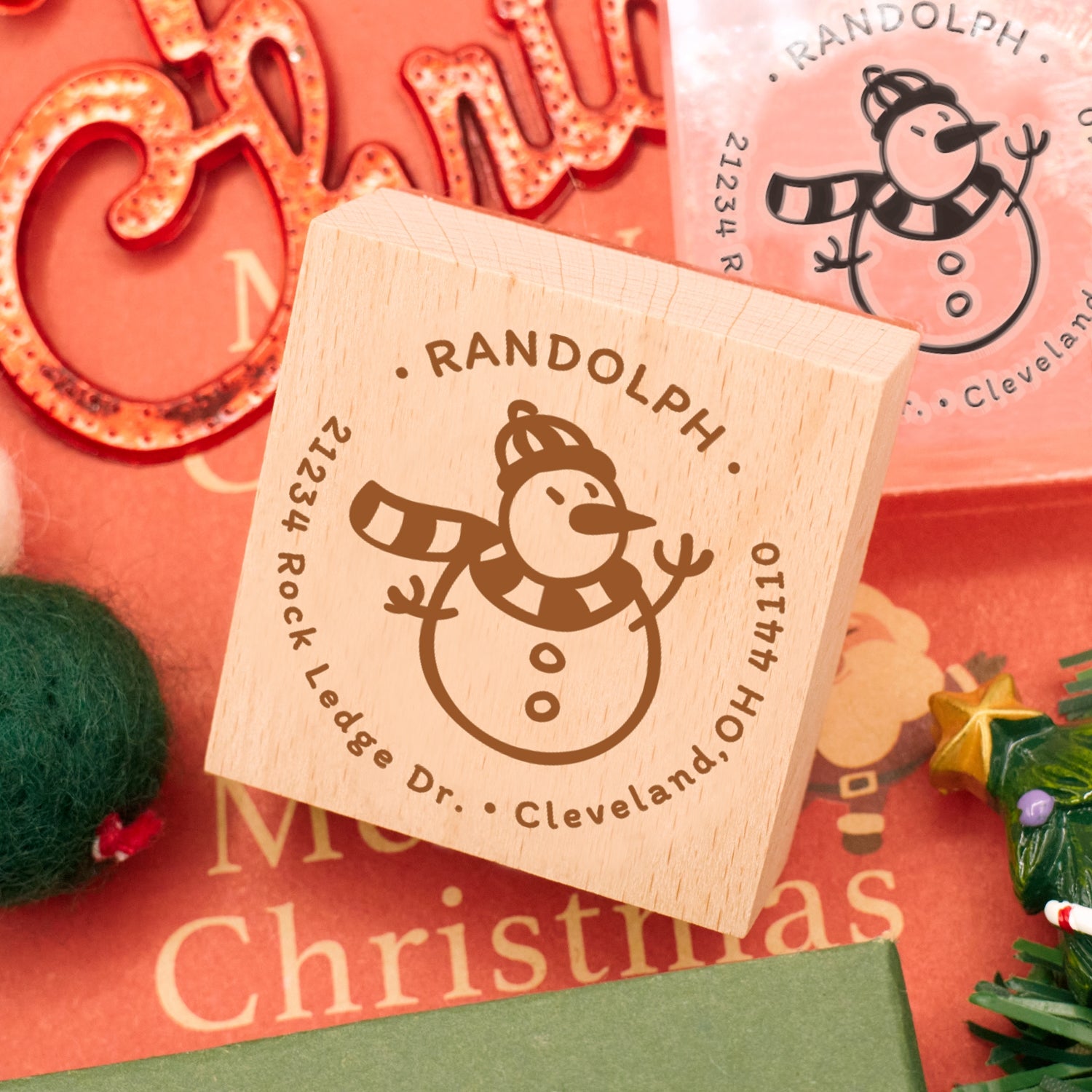 Custom Christmas Snowman Address Rubber Stamp3