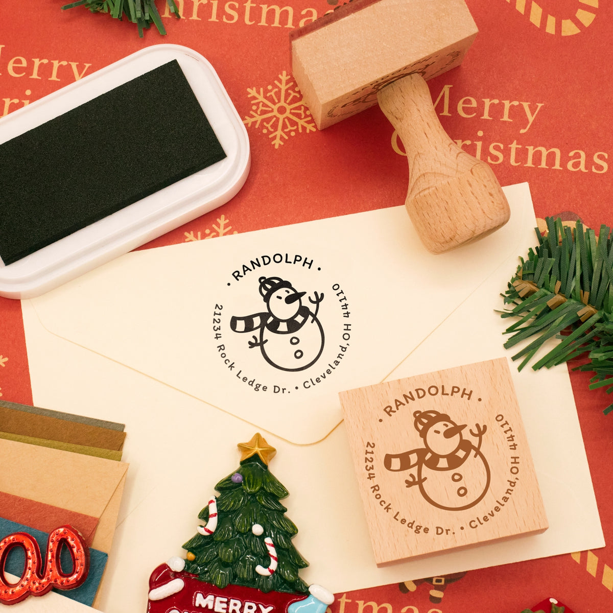 Custom Christmas Snowman Address Rubber Stamp