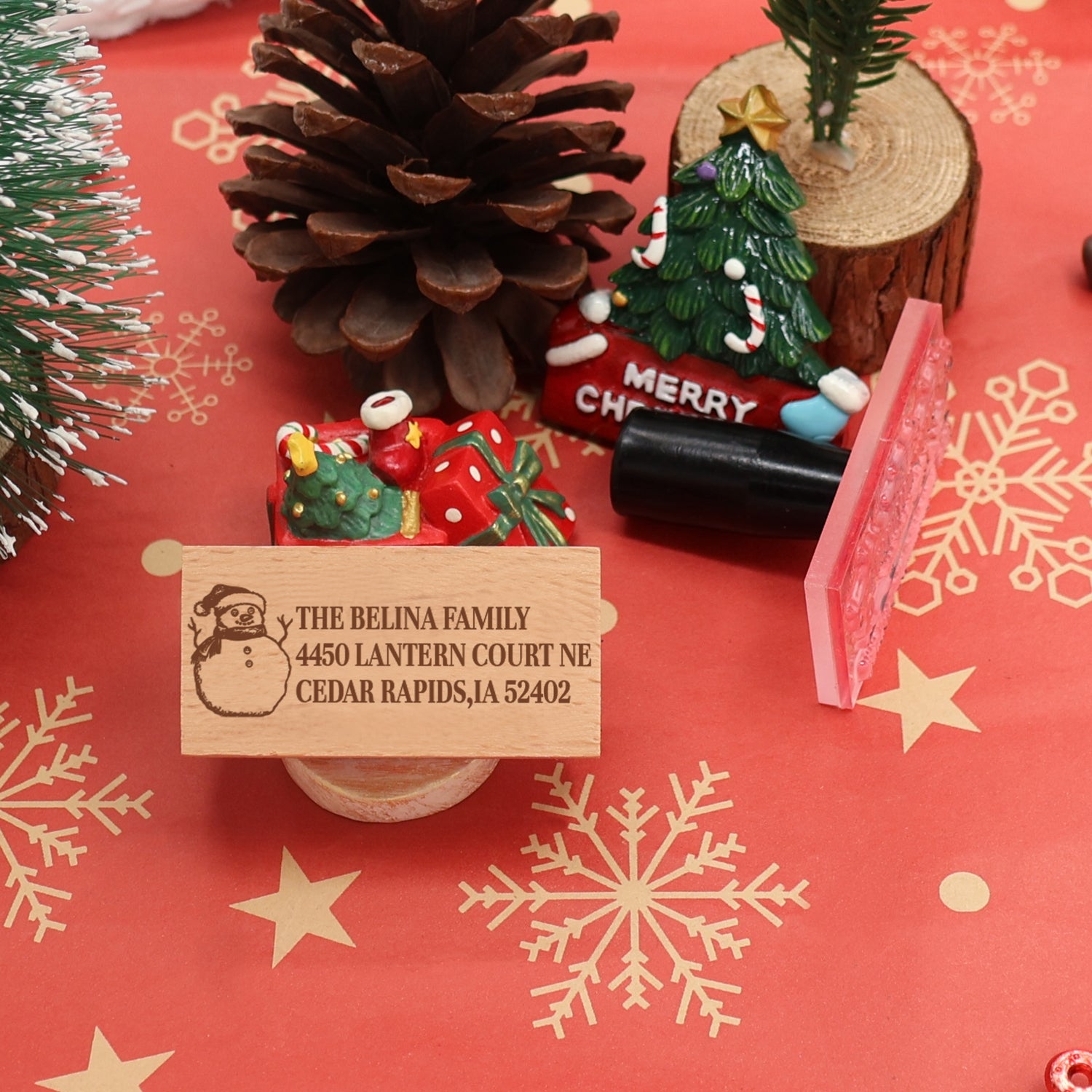 Custom Christmas Snowman Rectangular Address Rubber Stamp1