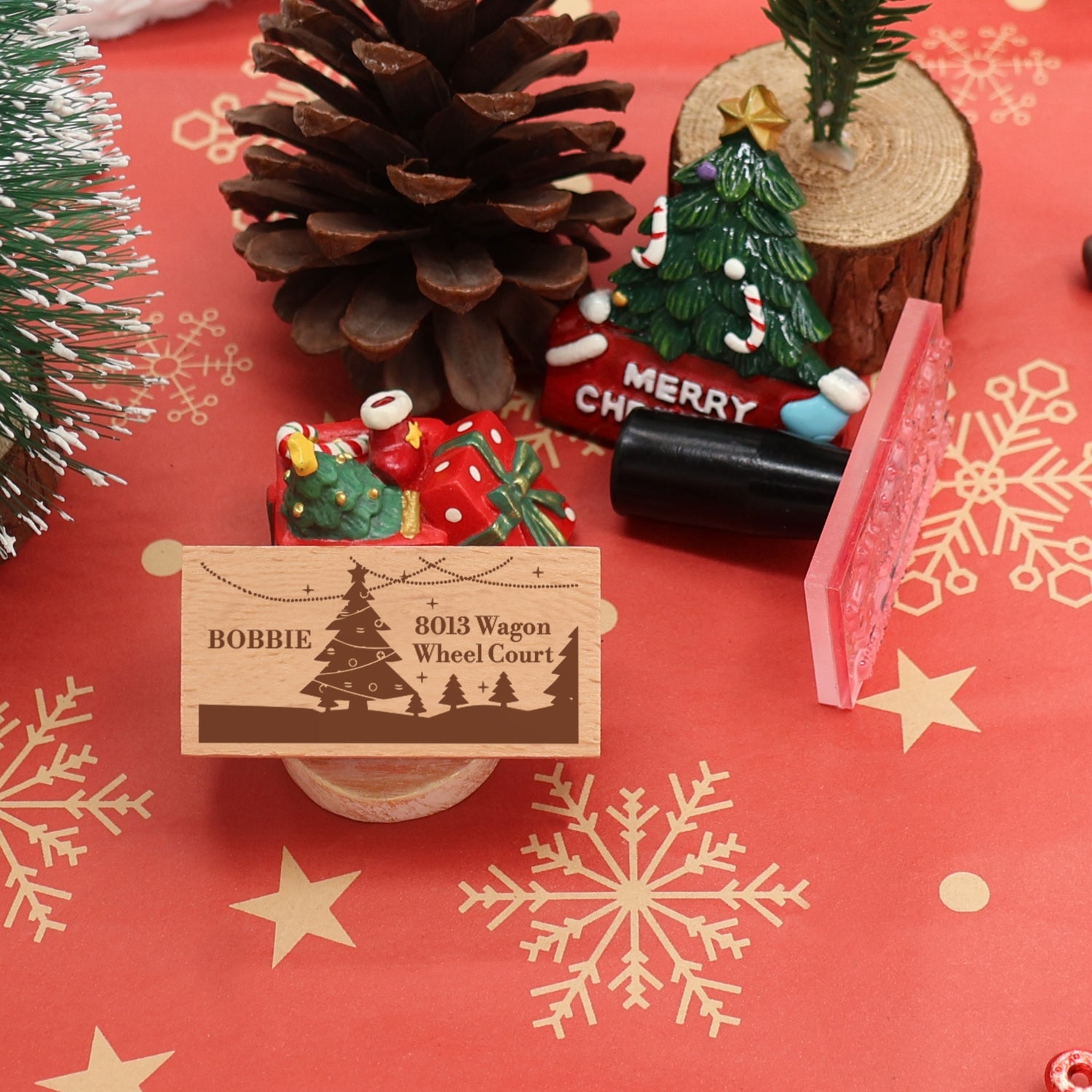 Custom Christmas Tree Rectangle Rubber Stamp1