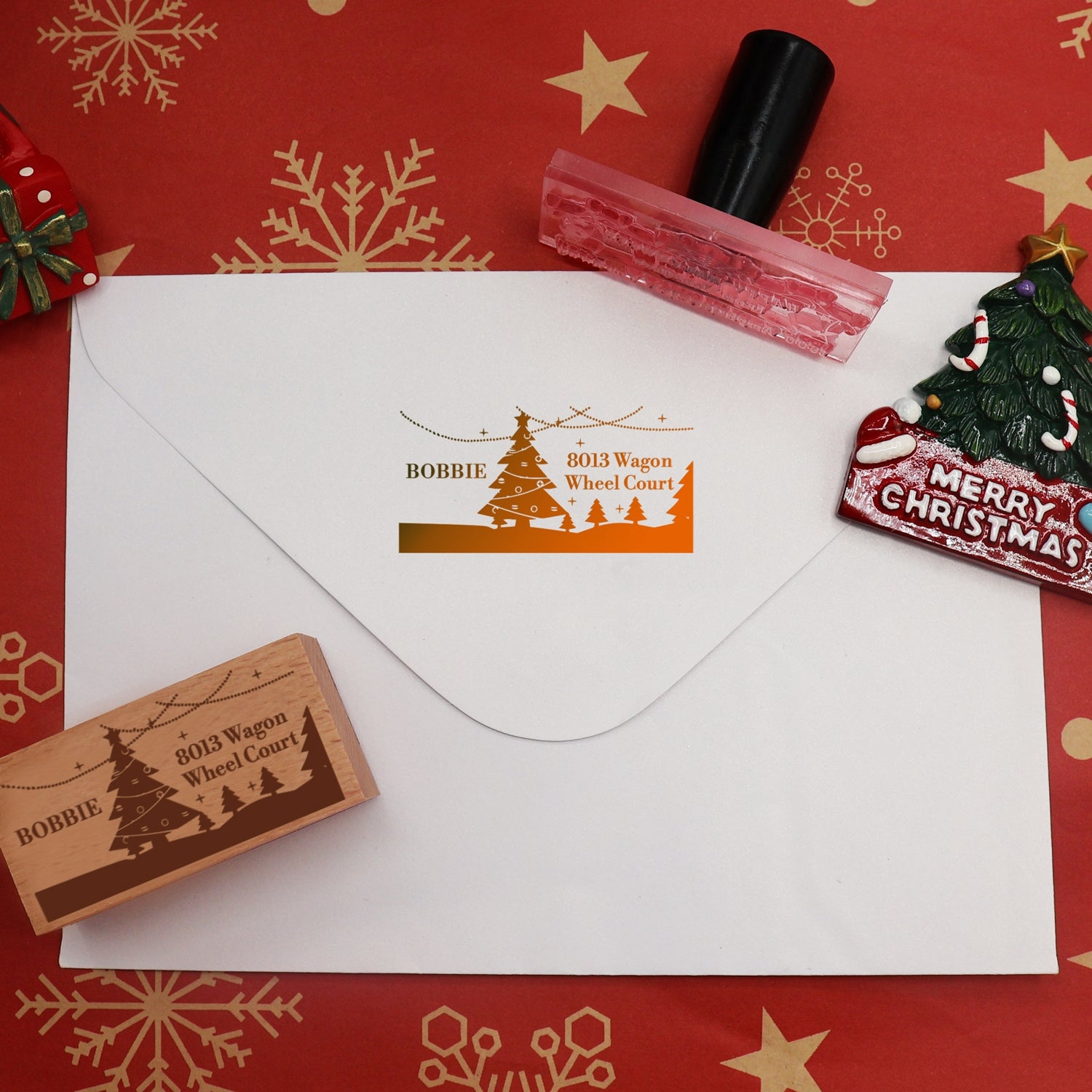 Custom Christmas Tree Rectangle Rubber Stamp2