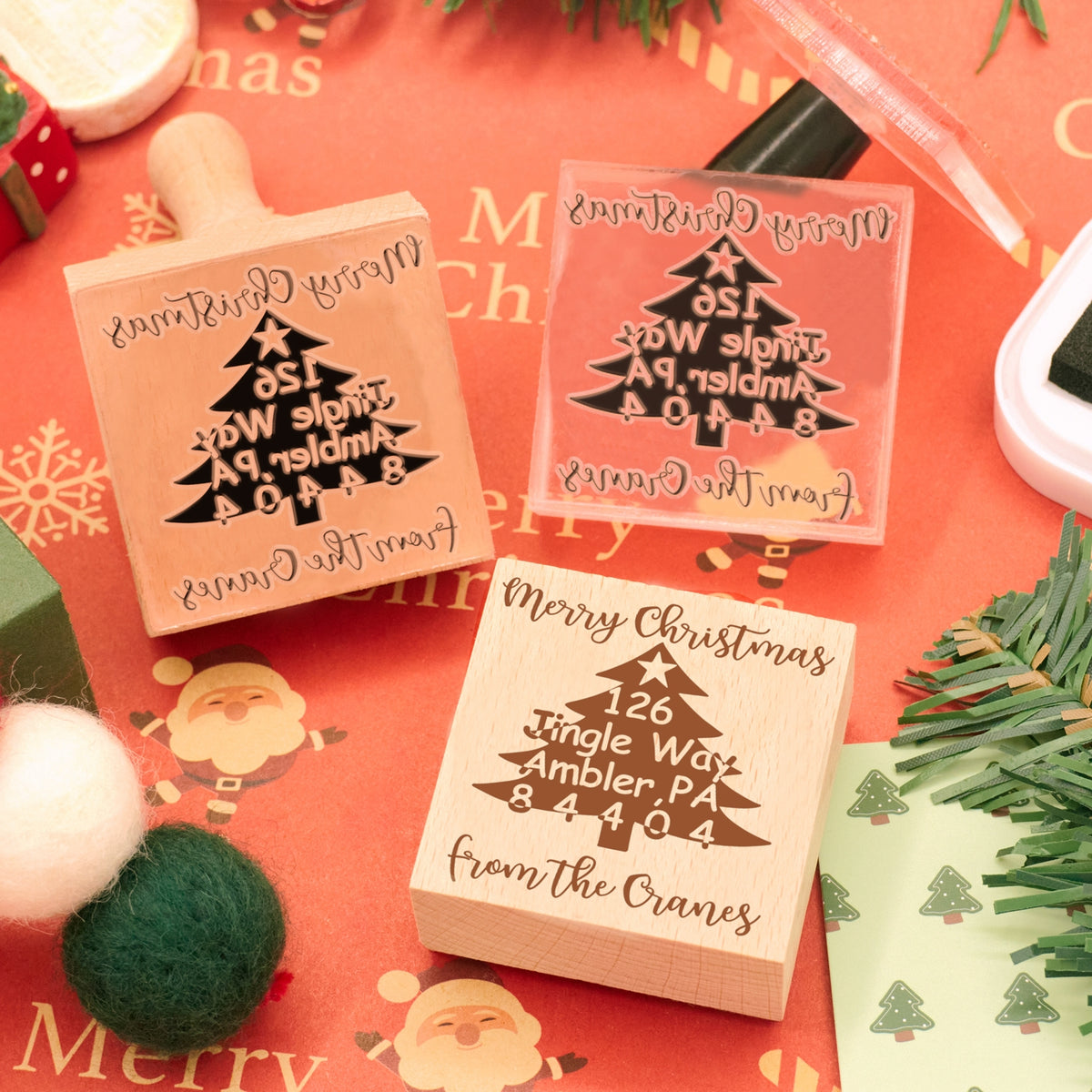 Custom Christmas Tree Square Address Rubber Stamp1