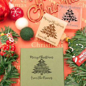 Custom Christmas Tree Square Address Rubber Stamp2