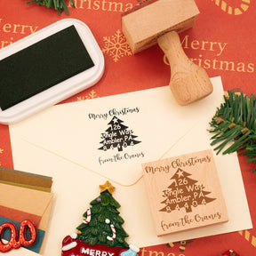 Custom Christmas Tree Square Address Rubber Stamp