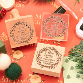 Custom Christmas Wreath Address Rubber Stamp1
