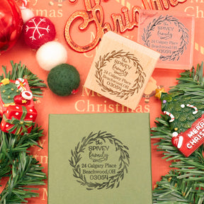 Custom Christmas Wreath Address Rubber Stamp2