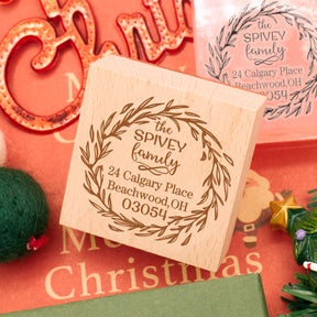 Custom Christmas Wreath Address Rubber Stamp3