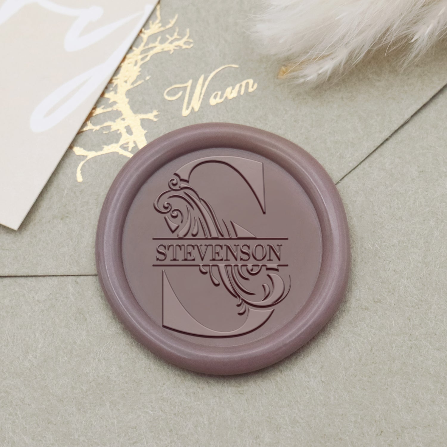 Custom Curved Vines Initial Name Wax Seal Stamp 1