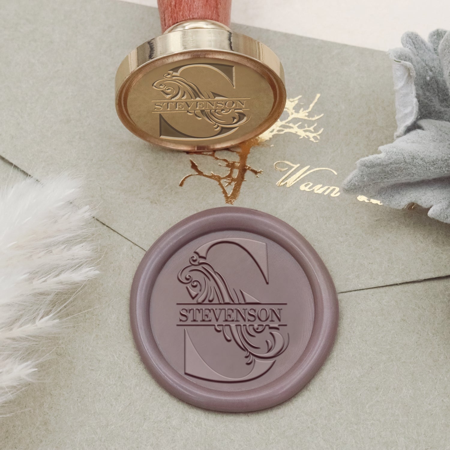 Custom Curved Vines Initial Name Wax Seal Stamp 2