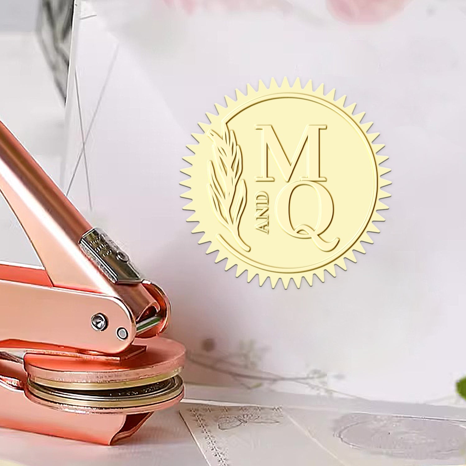 Custom Ear of Wheat Wedding Monogram Initial Embosser 1-91