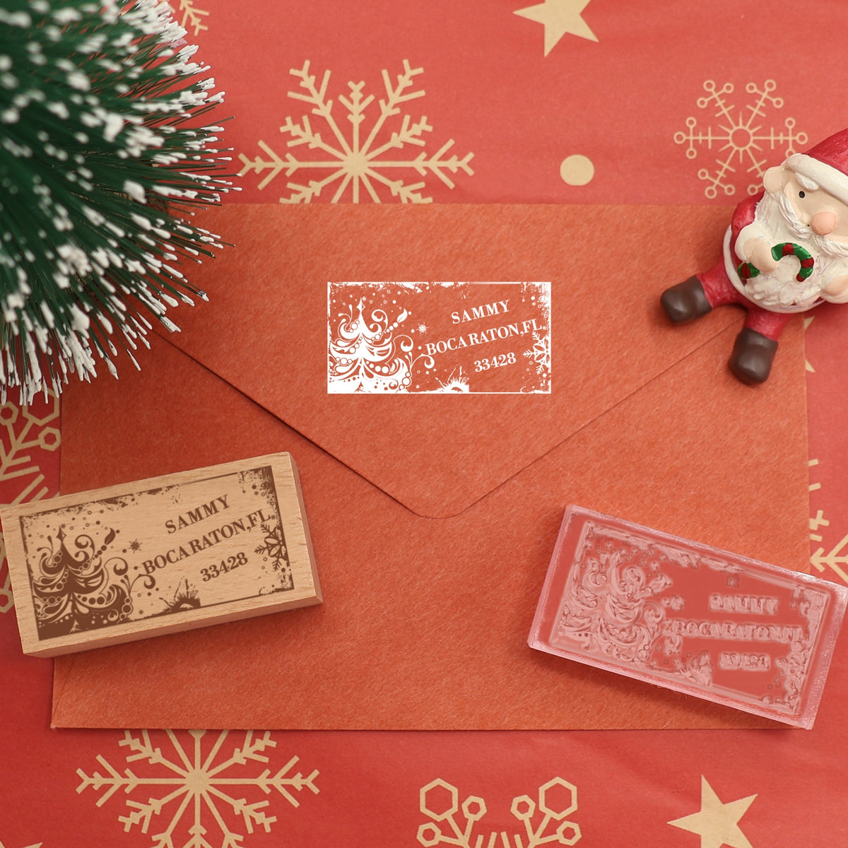 Custom Elegant Christmas Tree Rectangle Rubber Stamp