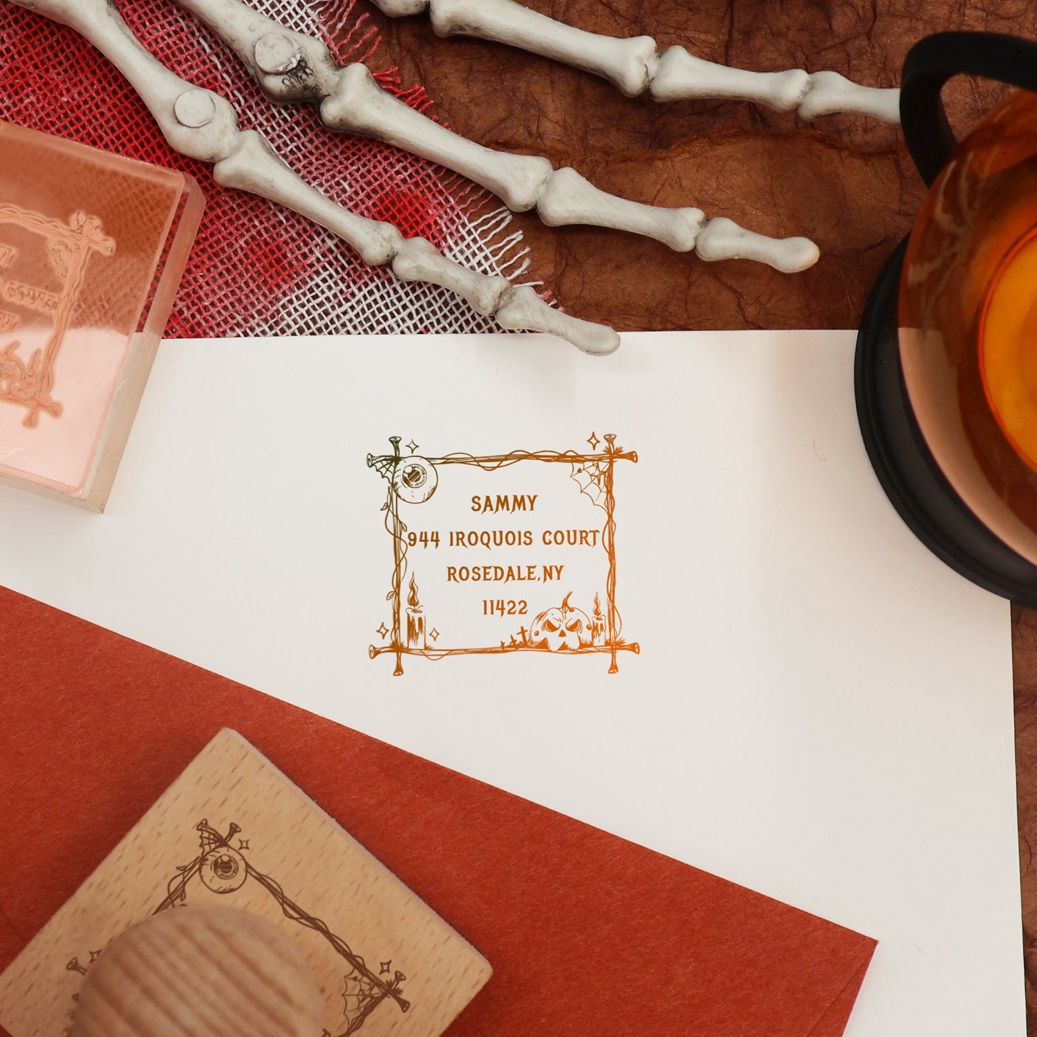 Custom Eye and Pumpkin Halloween Address Rubber Stamp2