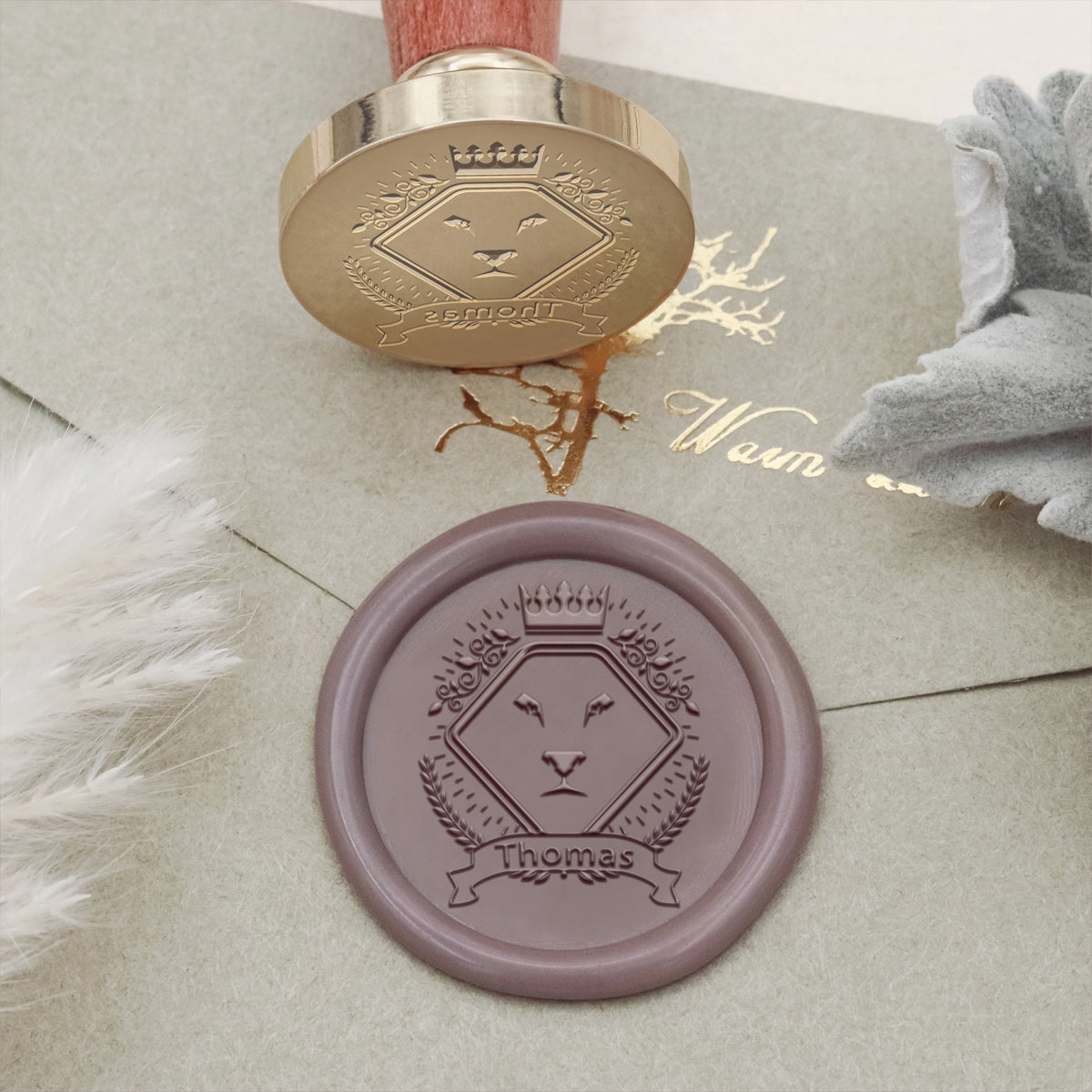 Custom Wax Seal Stamp - Custom Family Crest Wax Seal Stamp with Name, Initial, or Totem - Style 4