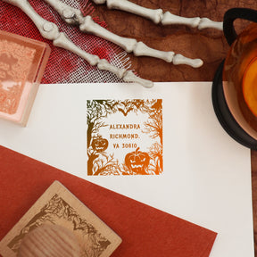 Custom Forest and Pumpkin Halloween Address Rubber Stamp2