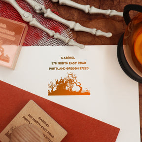 Custom Forest Castle Halloween Address Rubber Stamp2