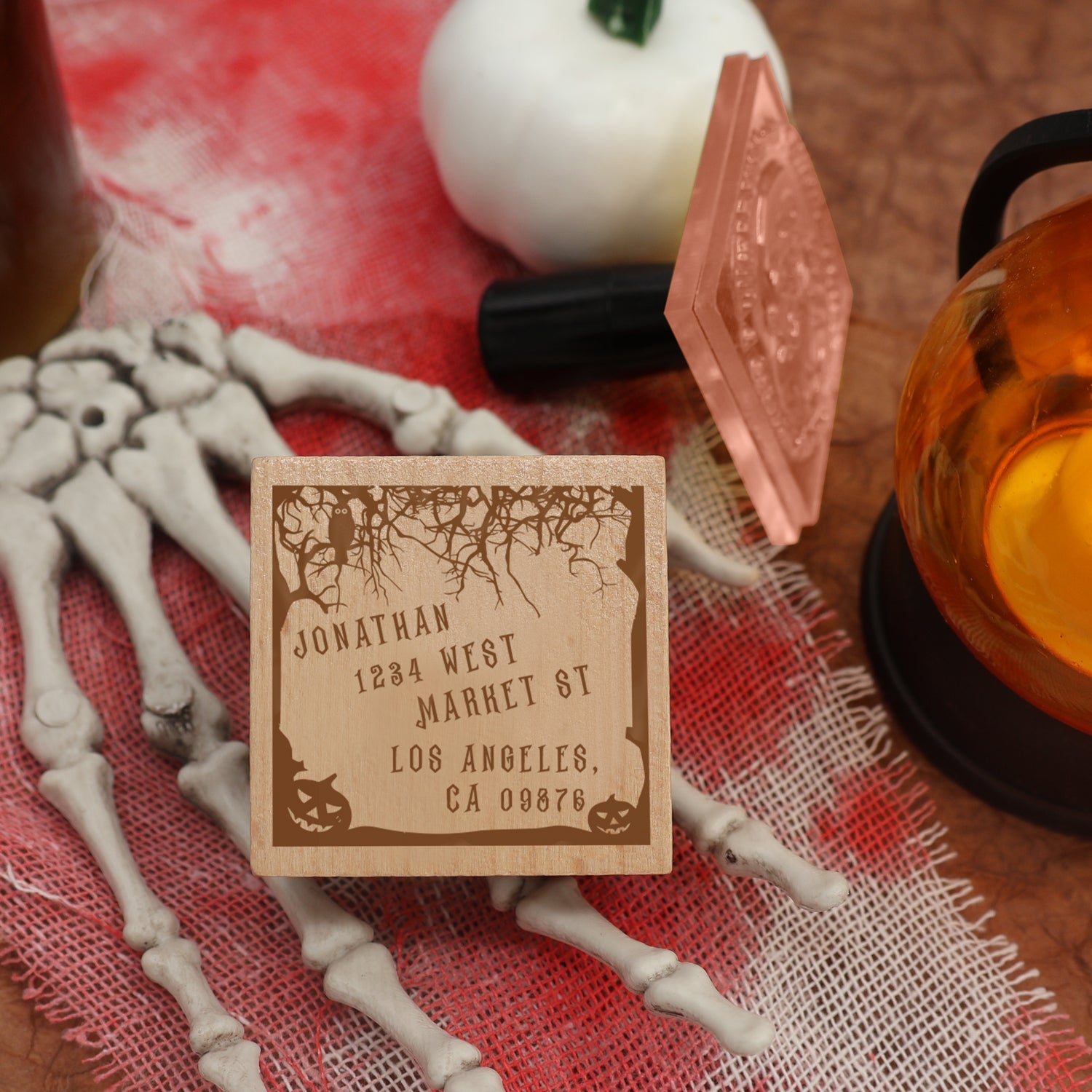 Custom Forest Halloween Address Rubber Stamp1
